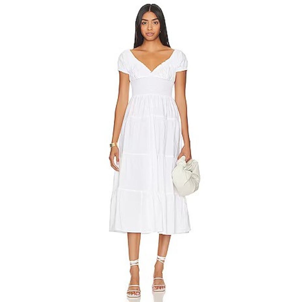 ASTR the Label Women's Cinched Bust Dress Blouson Sleeve White Size S